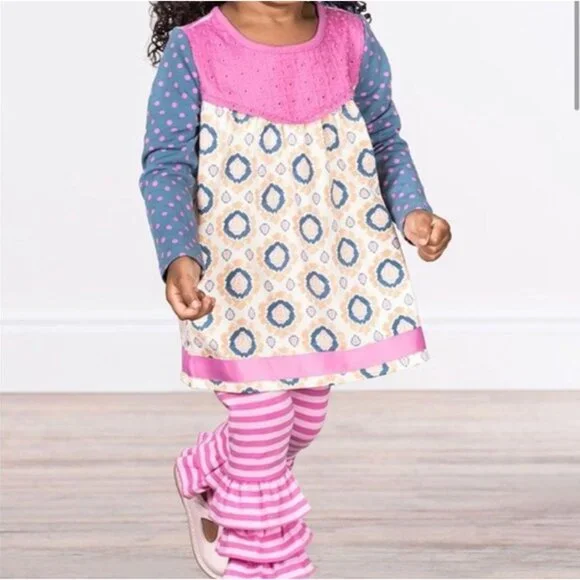Matilda Jane Never Grow Up Tunic Top Girls Size 2 Polka Dot Sleeve Button Back E - Picture 4 of 6